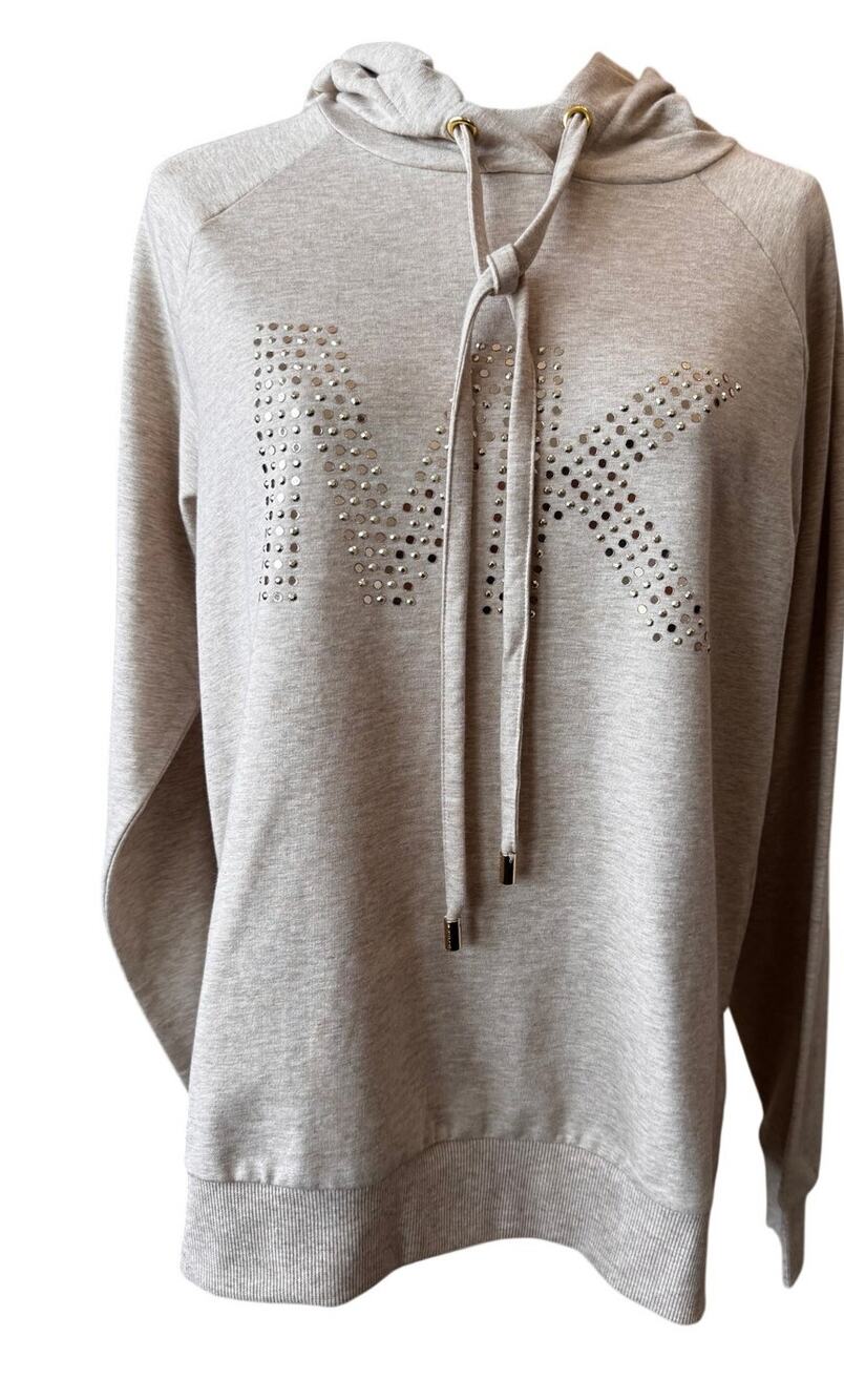 New Michael Kors Women's Oatmeal Heather MK Logo Pullover Hoodie Size S